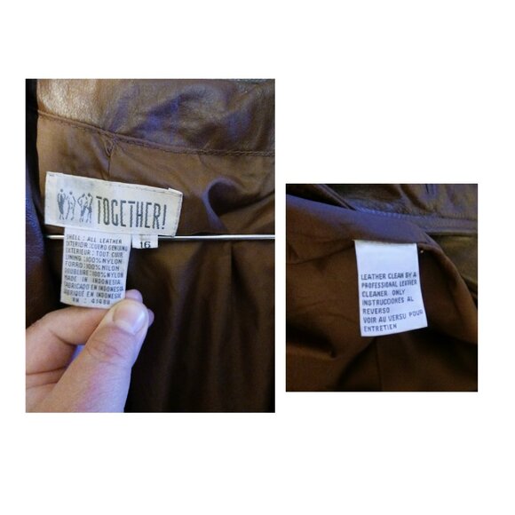 Vintage 80s Together Leather Double Breasted Maxi Trench Coat Brown Womens Sz 16 - Picture 4 of 8